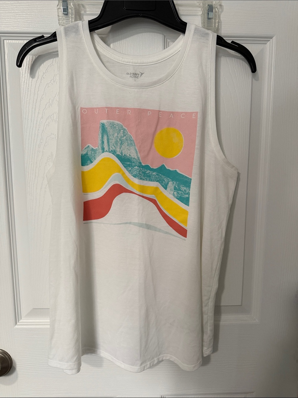 Old Navy Active White Tank Top with Teal, Pink, Yellow & Coral Graphic